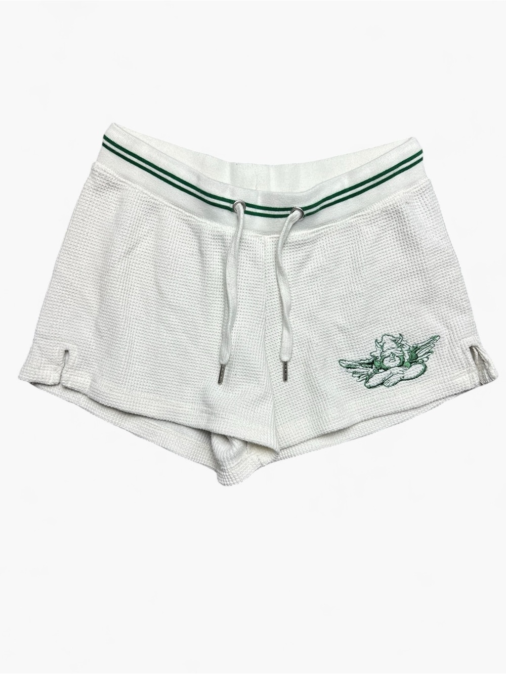Boys Lie Cherub University Waffle Knit Shorts XS White Green